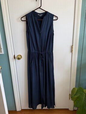 Vince 100% Silk Navy Midi Dress Minimalist Luxury Sleeveless S